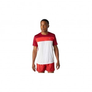 Brilliant White/Burgundy Asics 2011A781.107 Race Short Sleeve Top T-Shirts & Tops | XCDHR-0521
