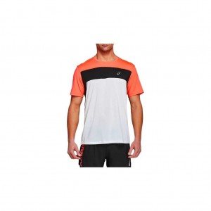 Brilliant White/Flash Coral Asics 2011A781.103 Race Short Sleeve Top T-Shirts & Tops | TGABZ-6507