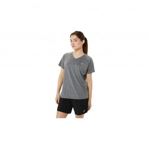 Dark Grey Heather Asics 2012C656.020 Ready-Set Lyte V-Neck T-Shirts & Tops | TVNDH-5106