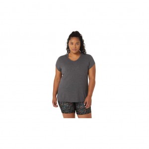 Dark Grey Heather Asics 2032C159.060 W Heather Vneck Top T-Shirts & Tops | XTDFO-9657