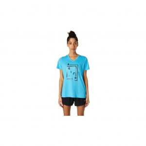 Digital Aqua Heather Asics 2012A799.447 Xg W Asics Ss V-Neck T-Shirts & Tops | DXMHA-6097