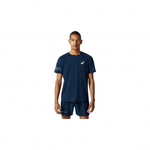 French Blue/Smoke Blue Asics 2011B884.400 Visibility Short Sleeve Top T-Shirts & Tops | TUHWB-8172