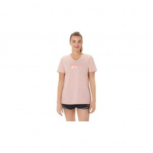 Frosted Rose Asics 2032C543.667 Asics Stripes V-Neck T-Shirts & Tops | GOJXL-0578