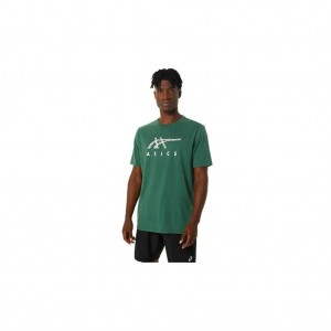 Hunter Green Asics 2031E352.300 Asics Holiday Lights Logo Crew Gender Neutral Short Sleeve Shirts | LWJAR-5497