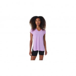 Lavender Glow Heather Asics 2032C159.549 W Heather Vneck Top T-Shirts & Tops | DOAEL-7428