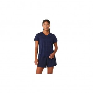 Midnight Asics 2042A264.400 Court Stripe Short Sleeve Top T-Shirts & Tops | UAZBP-9718
