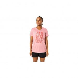Smokey Rose Heather Asics 2032C572.694 Short Sleeve Asics Print V-Neck T-Shirts & Tops | FHZJG-6895