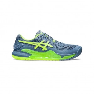 Steel Blue/Hazard Green Asics 1041A330.400 Gel-Resolution 9 Tennis Shoes | PHYWN-3625