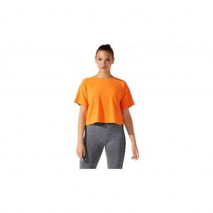 Sun Peach Asics 2032B792.700 Cropped Asics Logo Jacquard Short Sleeve T-Shirts & Tops | NHFDS-5703