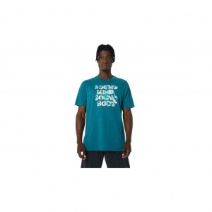 Velvet Pine Heather Asics 2031E136.326 Asics Hibiscus Slogan Tee Gender Neutral Short Sleeve Shirts | EWSJQ-7689