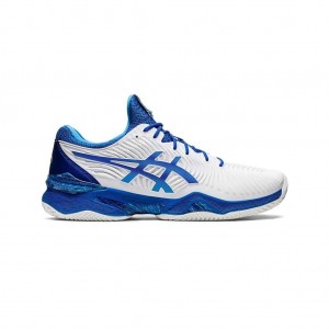 White/Tuna Blue Asics 1041A344.960 Court Ff Novak Clay Tennis Shoes | UIHDP-3590