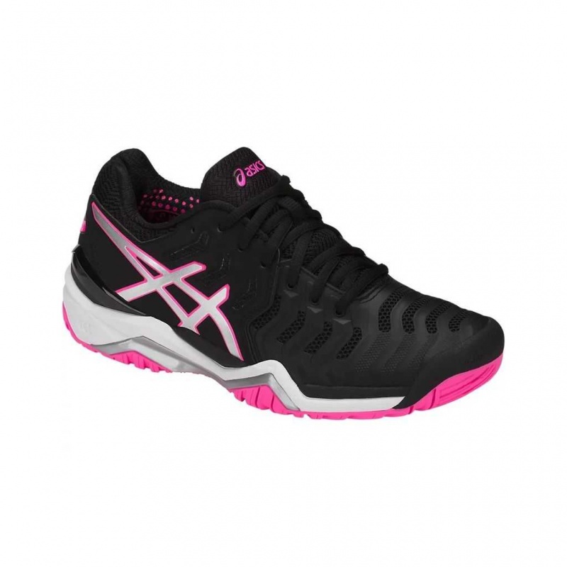 Black/Silver/Hot Pink Asics E751Y.9093 Gel-Resolution 7 Tennis Shoes | DAVMU-7305