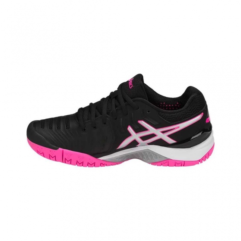 Black/Silver/Hot Pink Asics E751Y.9093 Gel-Resolution 7 Tennis Shoes | DAVMU-7305