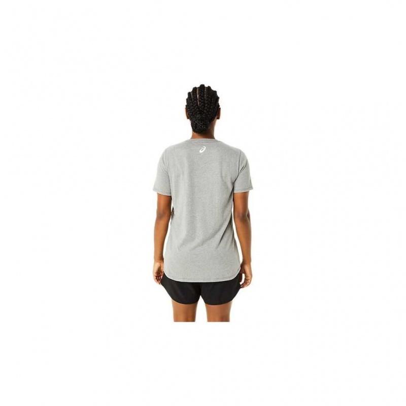 Medium Grey Heather Asics 2032C572.061 Short Sleeve Asics Print V-Neck T-Shirts & Tops | EPMBV-5796