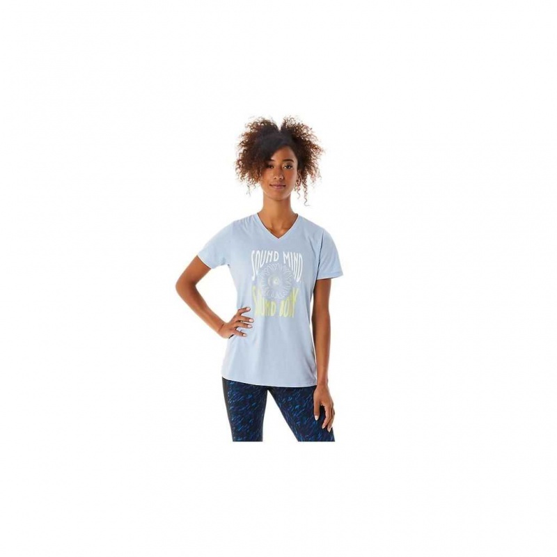 Mist Heather Asics 2032C622.416 Sunflower Slogan V-Neck T-Shirts & Tops | MUKOL-9728