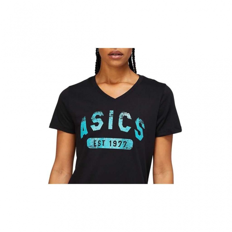 Performance Black Asics 2012A767.0904 Short Sleeve Est 1977 V-Neck Tee T-Shirts & Tops | NHUDT-0617