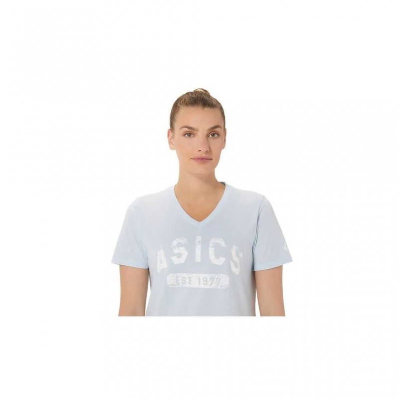 Soft Sky Asics 2012A767.451 Short Sleeve Est 1977 V-Neck Tee T-Shirts & Tops | MHJXK-4023
