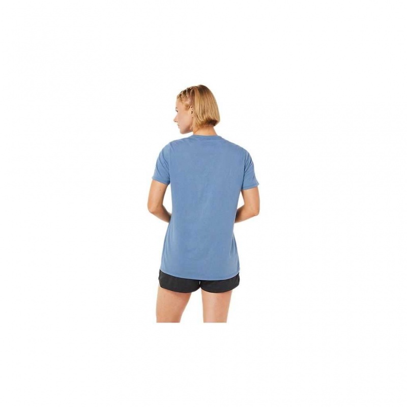 Storm Blue Asics 2012A767.471 Short Sleeve Est 1977 V-Neck Tee T-Shirts & Tops | ZIRGQ-0257
