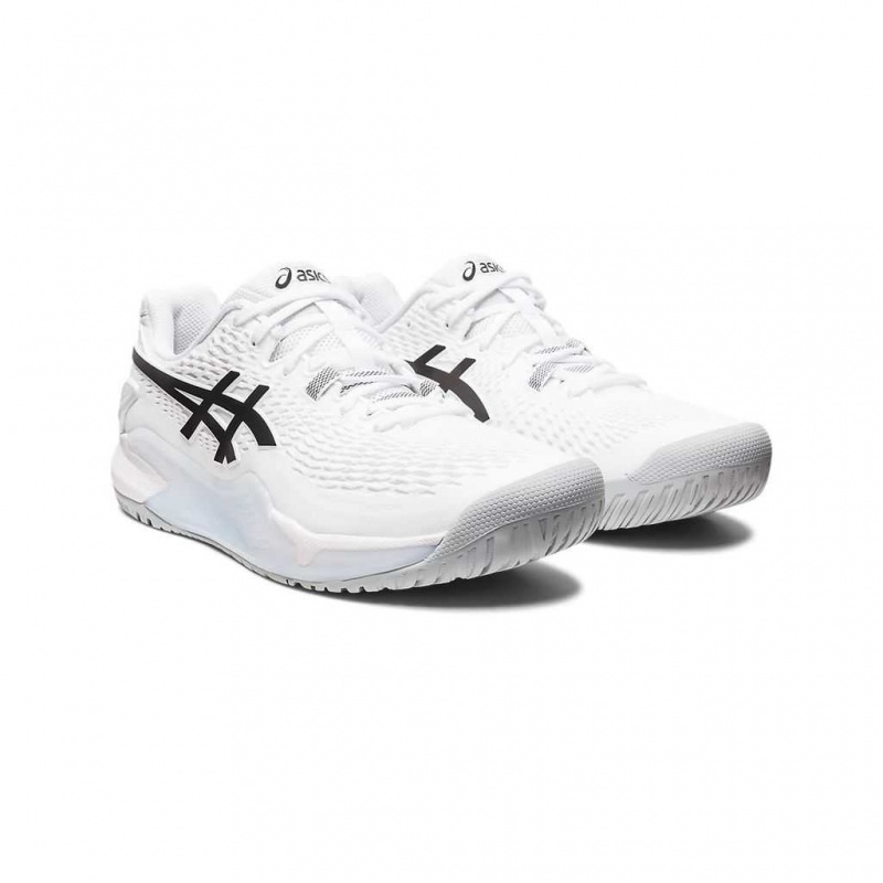 White/Black Asics 1041A330.100 Gel-Resolution 9 Tennis Shoes | RUSAY-7085