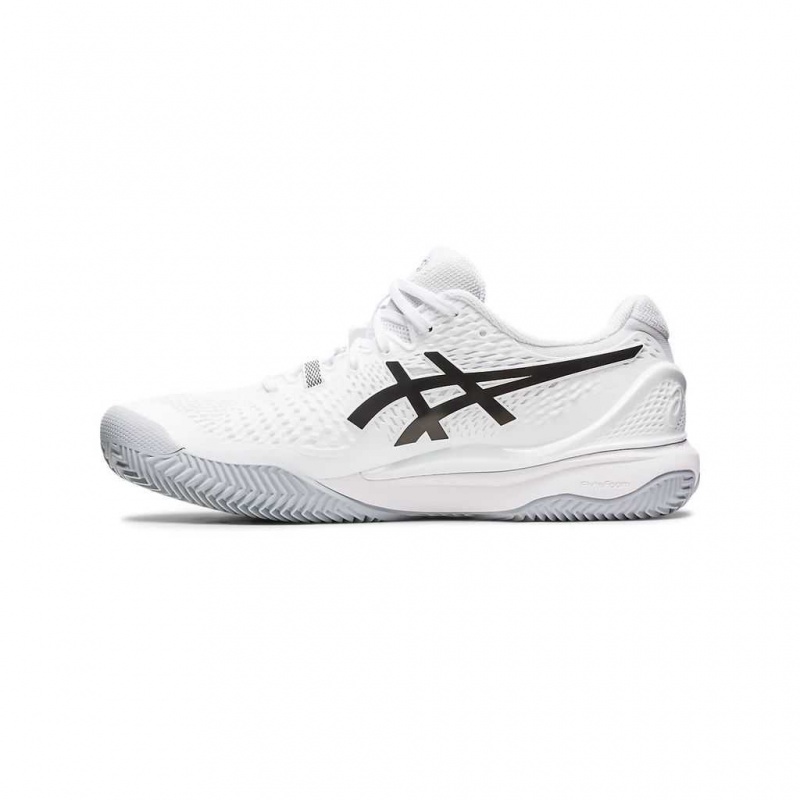 White/Black Asics 1041A375.100 Gel-Resolution 9 Clay Tennis Shoes | XGKLR-7014