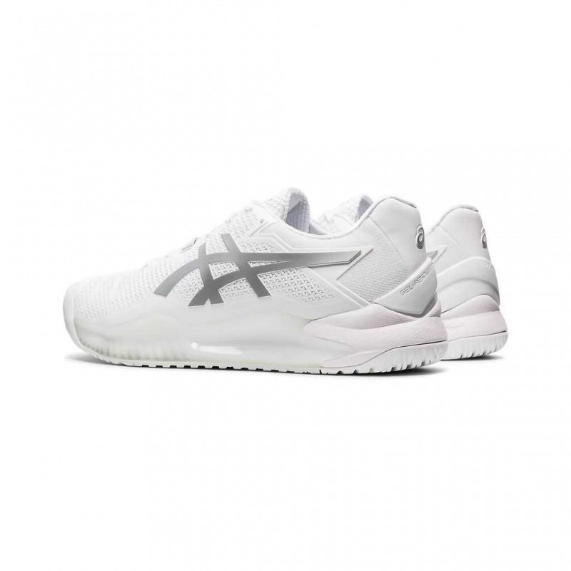 White/Pure Silver Asics 1041A079.100 Gel-Resolution 8 Tennis Shoes | GRPMN-1076