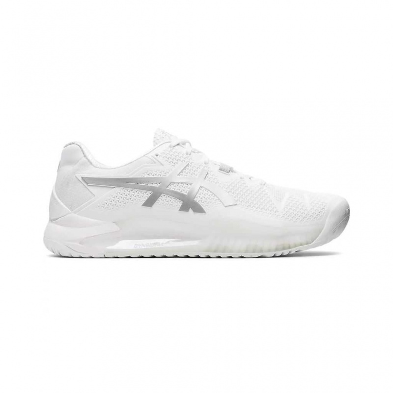 White/Pure Silver Asics 1041A079.100 Gel-Resolution 8 Tennis Shoes | GRPMN-1076