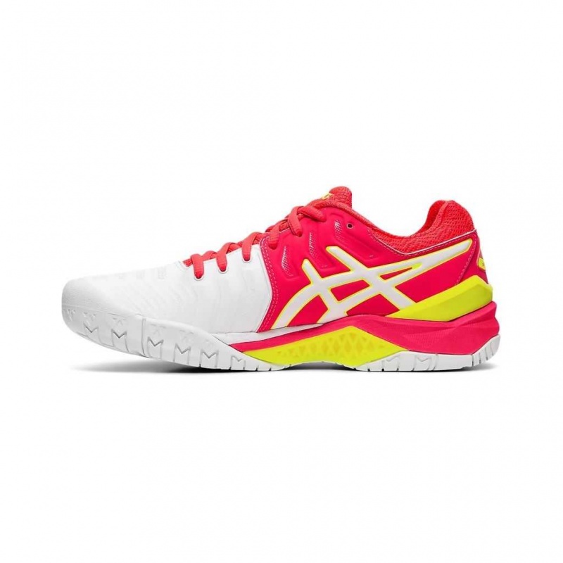 White / Laser Pink Asics E751Y.116 Gel-Resolution 7 Tennis Shoes | LDJZW-0412